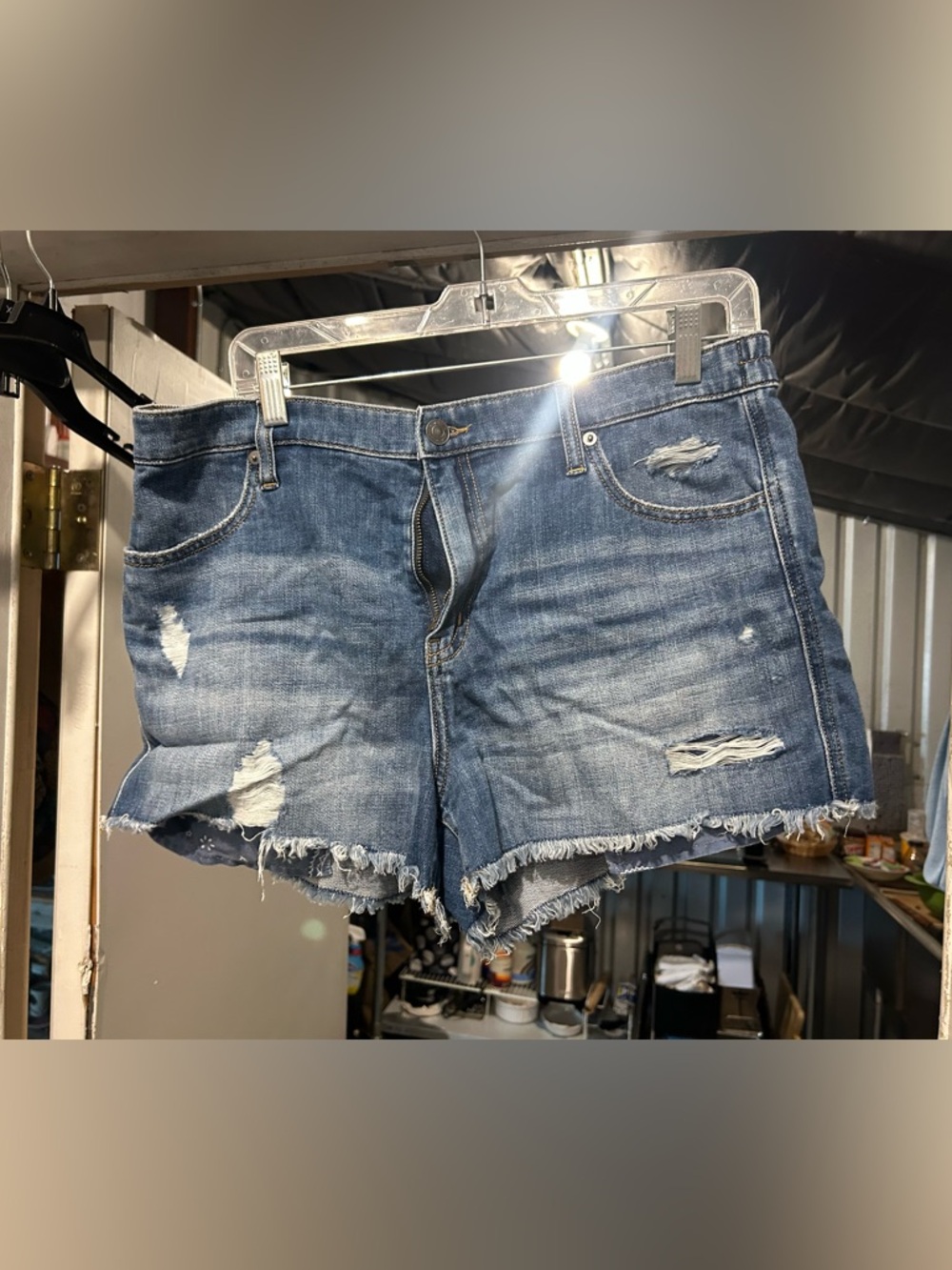 aerie Distressed Frayed Hem Denim Shorts - Blue